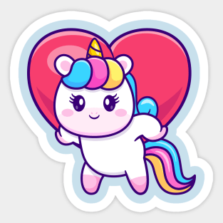 Cute Unicorn Bring Love Heart Cartoon Sticker